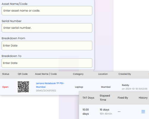 Manage Breakdown Asset